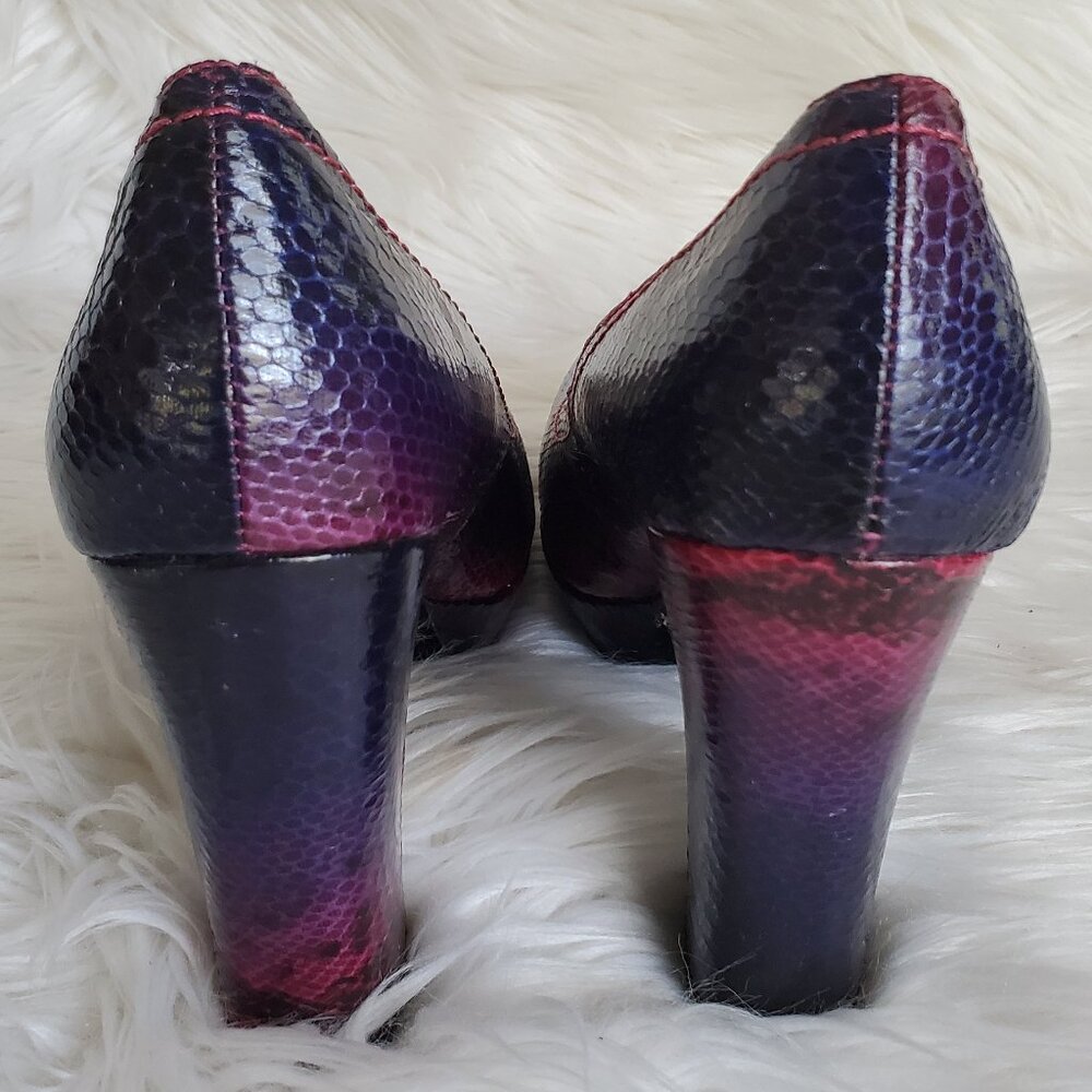 Kenneth Cole Reaction Purple Embossed Snakeskin Block High Heel Shoes SZ 8 - Picture 6 of 13